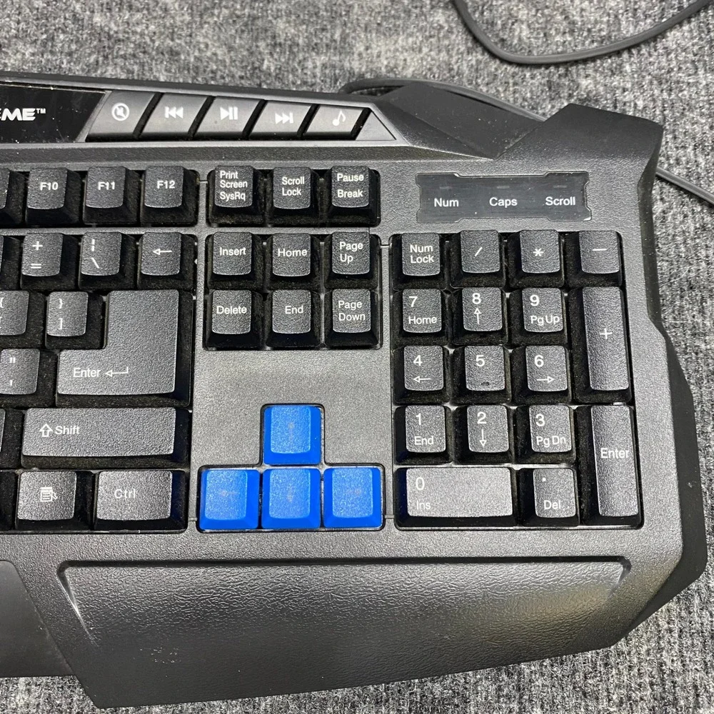 Xtreme Wired Gaming Keyboard Black Blue WASD Highlighted Keys Multimedia USB